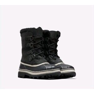 Sorel Caribou Men's Black Dark Stone Kaufman Faux Fur Waterproof Boots Size 9